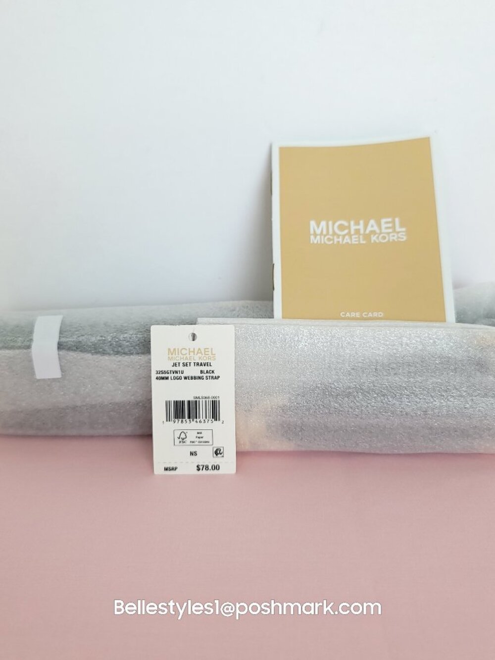 MICHAEL KORS Webbing Strap Signature Logo with Carabiner Clip- Black ⭐ - Picture 15 of 16